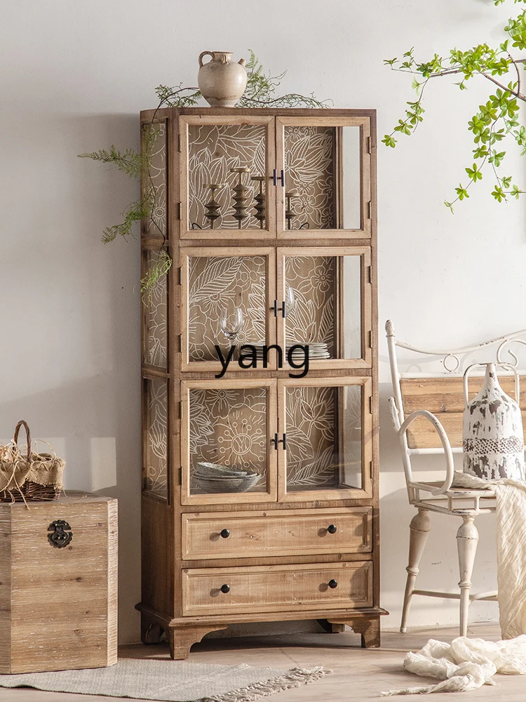 Yjq Dining Side Solid Wood Living Room Wall Bookcase Carved Hand-Made Display Cabinet Made of Glass