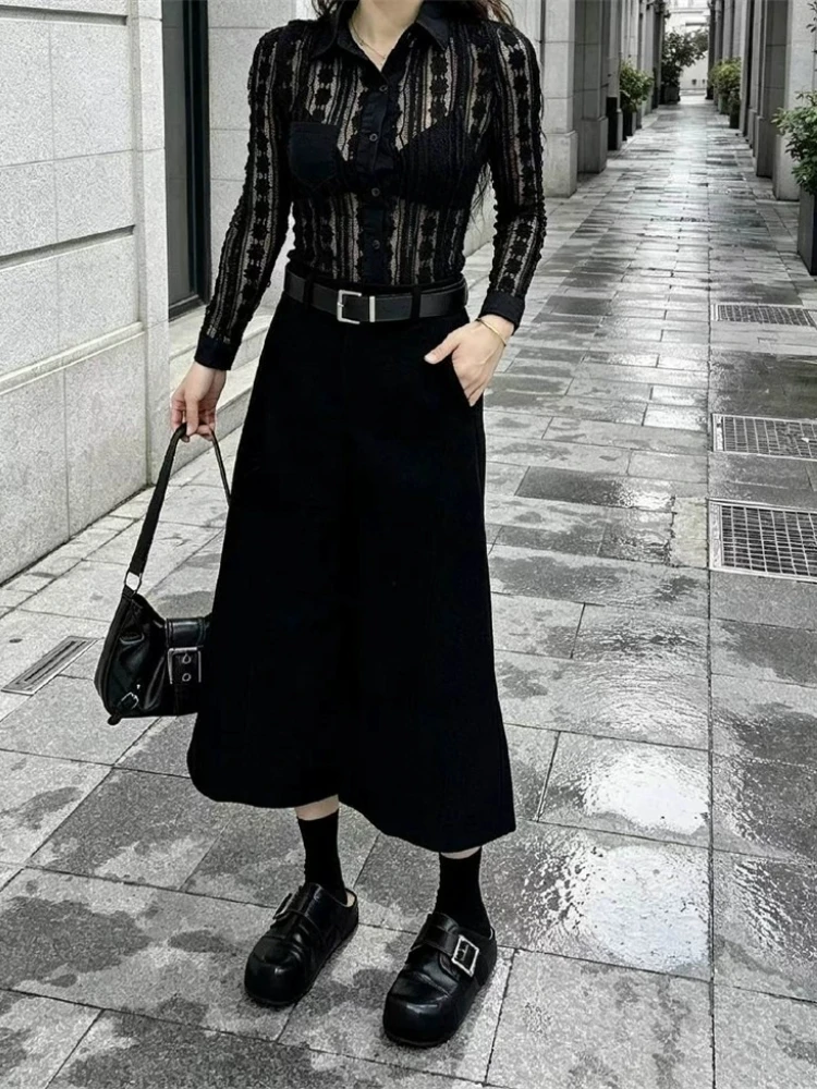 Slacks Women Vintage High Waist Lazy Wide Leg Petite Cropped Versatile Slimming Casual Trendy Wool Bootcut Trousers Pants