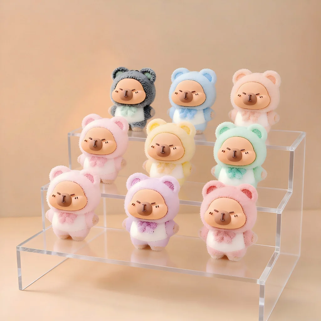 9PCS Dopamine Ornament Capybara Figurine Flocked Doll Blind Box Mini Resin Figure Fairy Garden Landscape Decor