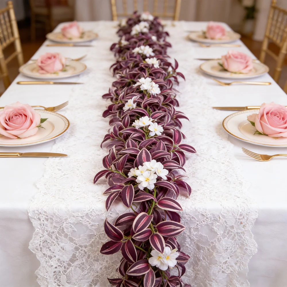 175cm Artificial Hanging Vines Fake Pothos Zebrina Plants Faux Garland Silk Rattan Wall Hanging Leafs For Home Wedding Decor