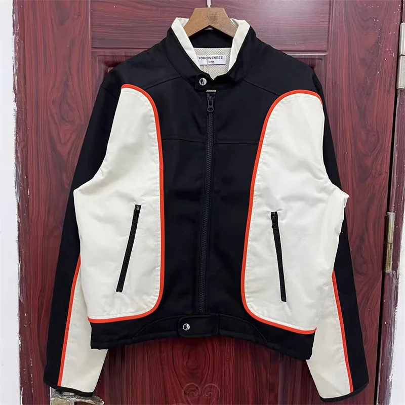 American Retro Racing Flying Jacket Top Quality Fashion Black White Colour Block Autumn Winter Mens Womens Jacket