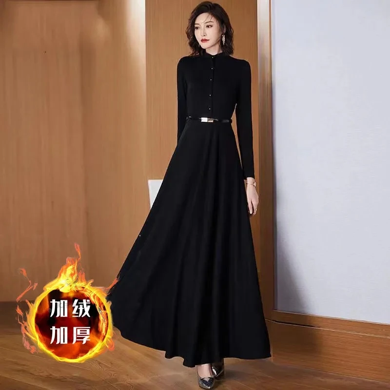 

Long-Sleeved black Long Dresses Women Autumn 2024 New Spring Elegant Luxury Party Vestidos Female Slim Solid Big Swing Dress Y2K