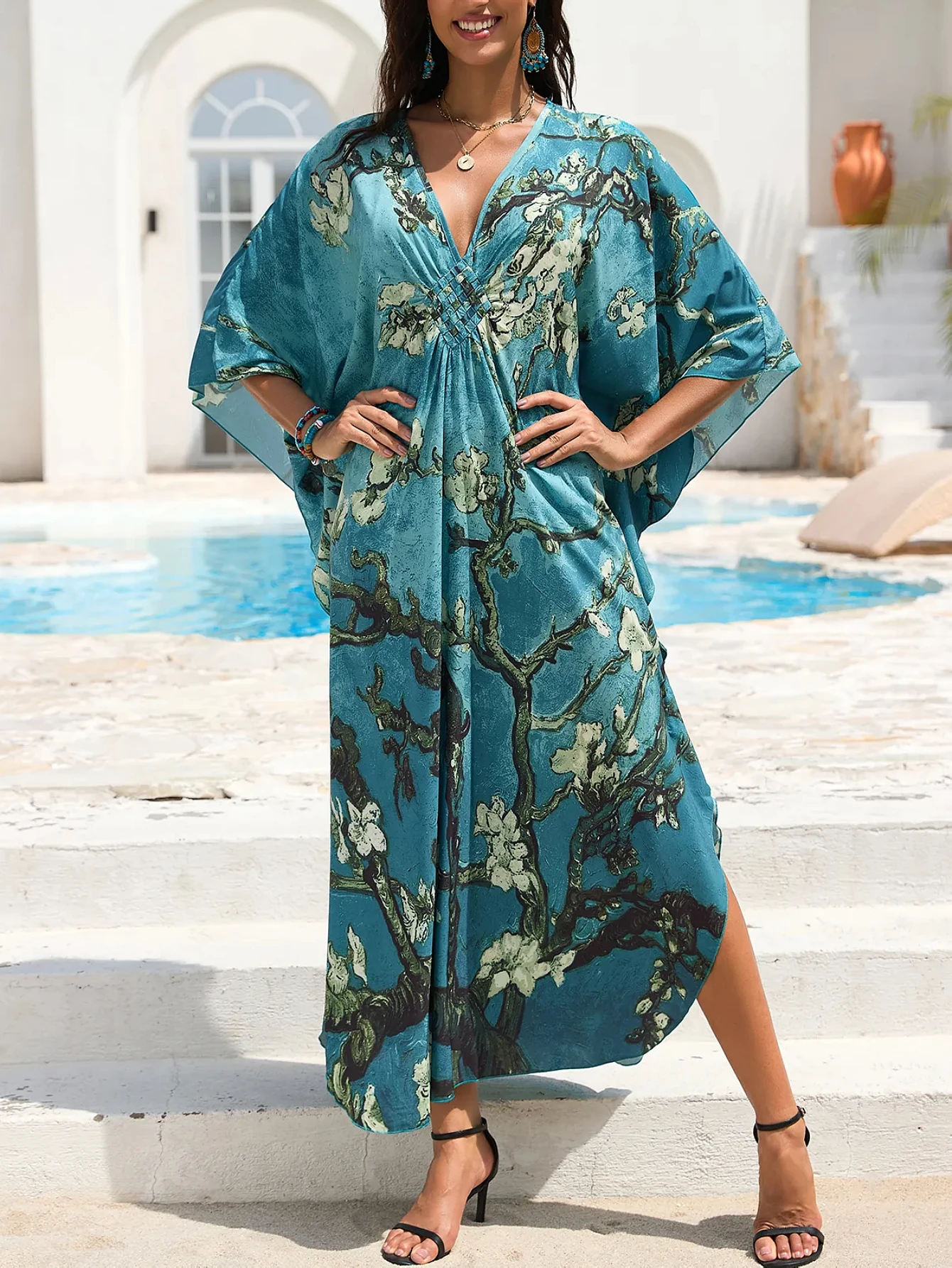 Kaftan-Kleider für Damen, Übergröße, Badeanzug, Überzug, Kaftan, Maxi-Strandkleider