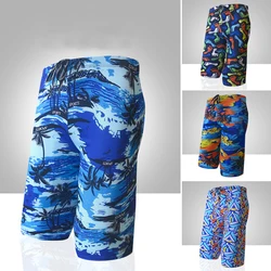 Professional Men's Swimming Trunks Shorts Long To Knee Competitive Swim Training Swimsuit Men Pant Quick dry Printed Plus Size