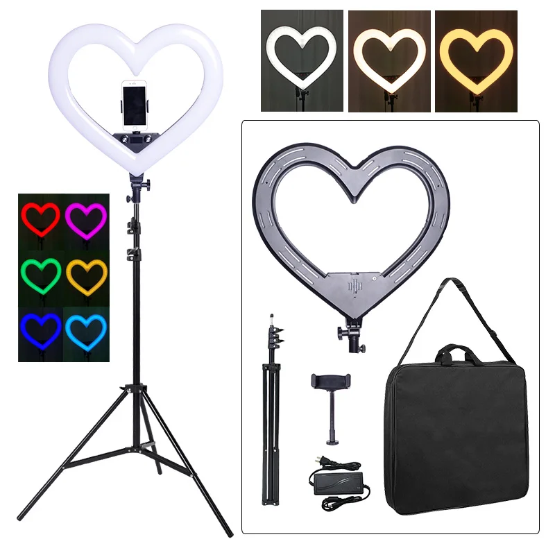 18 45cm Dimmable RGB Flash Light Emitting Diode Selfie Heart Lamp Loop with Tripod