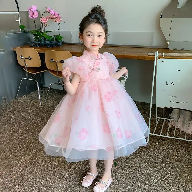 

Girls' Dress Summer New Western Style Fashion Children's Princess Dress Girls' New Chinese Style National Style Dress Pettiskirt