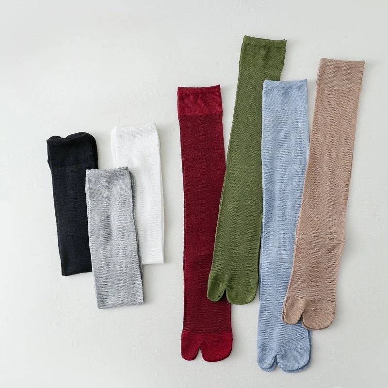 Soft Solid Color Knee High Women Stockings Summer Ultra-thin JK Transparent Two Toe Socks Hosiery Lace Mesh Slim Calf Long Socks