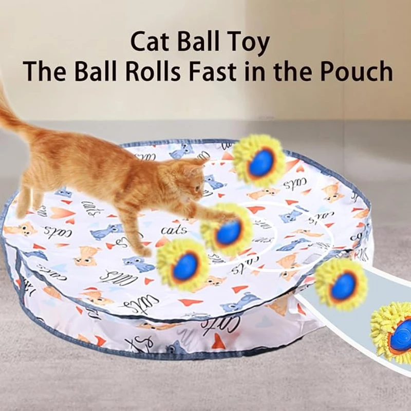 Interactive Cat Toys Ball Fast Rolling in Pouch  Electric Cat Toys Hide and Seek Kitten Toy Cats Hiding Cover Exercise Game