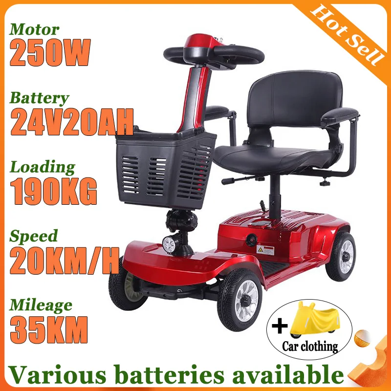 

Adult Mobility Scooter Portable Foldable Disabled Commuting Electric Scooter 4 Wheel Elderly with Armrests Leisure Tricycle