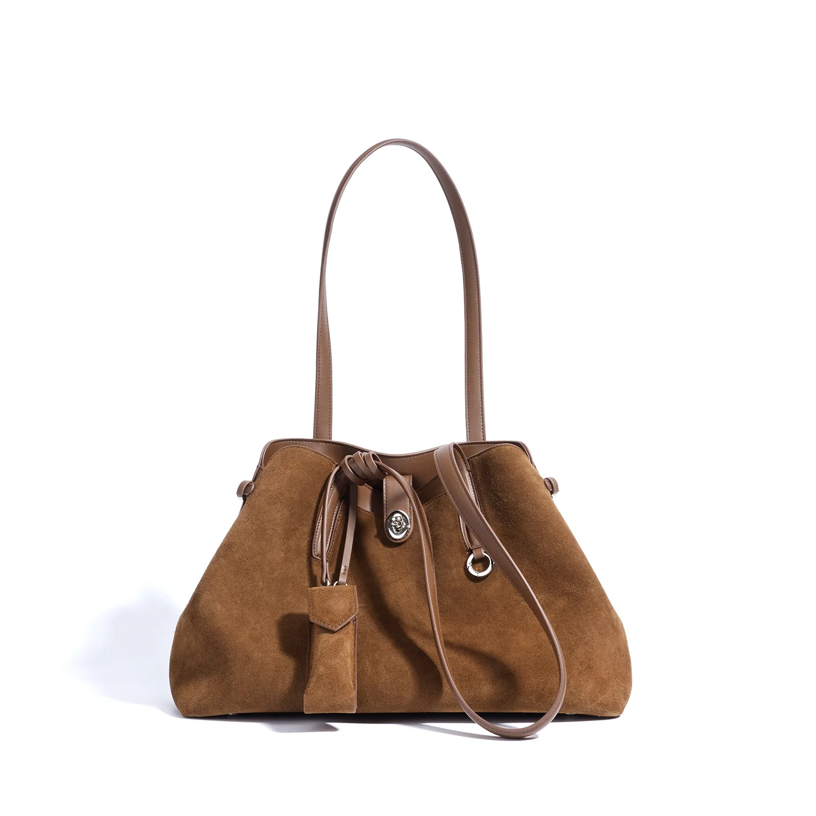 

Noble Ins Chic Design High Quality Long-handle Casual Tote Winter Kakhi Coffee Color Matte Suede + Cow Leather Women Handbag