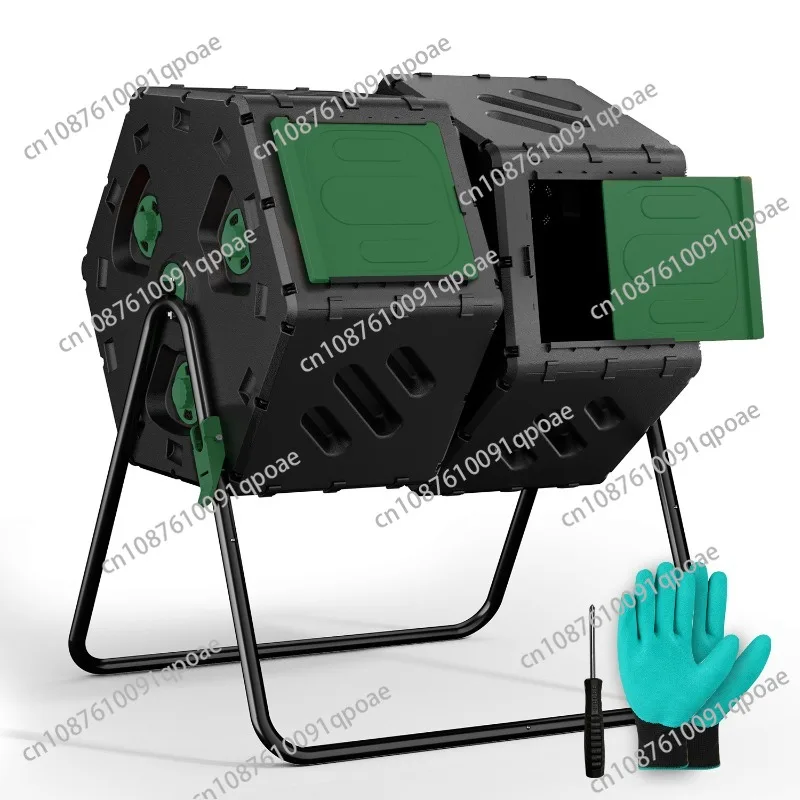 Dual Chamber Rotating Garden Compost Tumbler Large Access Hatch Tumbling Bin for Outdoor Yard Organic Waste Fertilizer