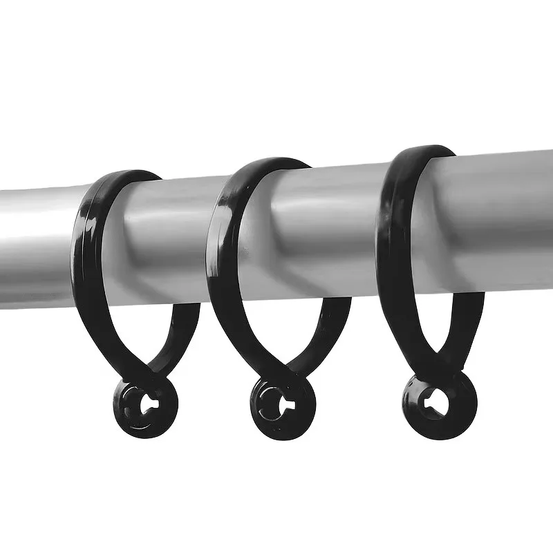 6 pcs Durable Black Material 35mm Snap-On Shower Rings, great for Easy Curtain Changing, Smooth Sliding Plastic, Black