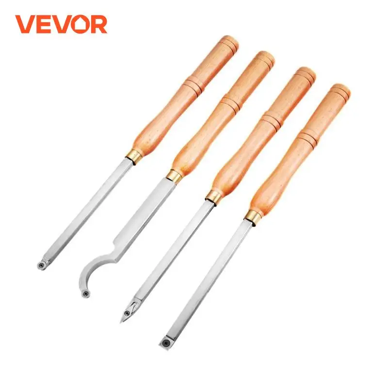 VEVOR Wood Turning Tools 4PCS 5PCS Wood Chisel Beech Wood Handle Carbide Cutter with Wrench for Lathe Carving Cutting V-Grooves