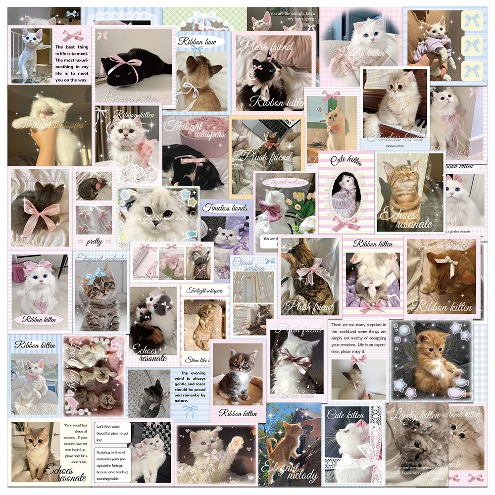 

10/30/50pcs Ballet Style Cute Cat Animal Stickers INS Aesthetic Waterproof Sticker Phone Guitar Diary Cartoon Graffiti Decal Toy