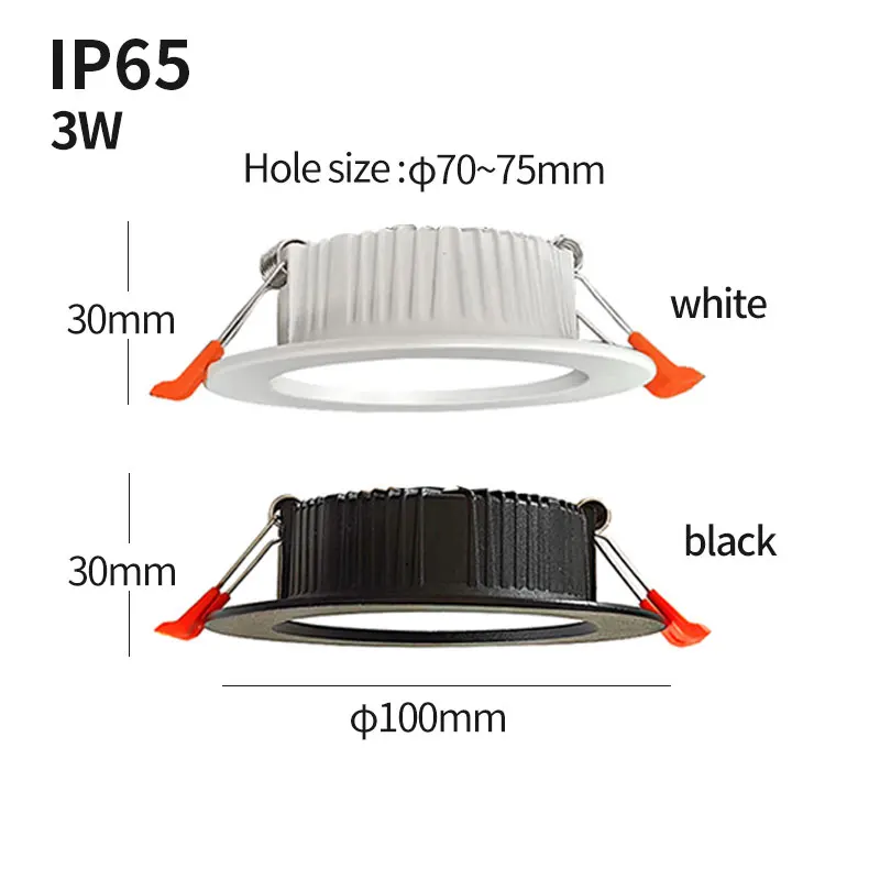 Waterproof Downlight LED Outdoor Lighting IP65 3W 85-265V with Driver Kit Bathroom Toilet Kitchen Balcony Outdoor Doorway Ceilin