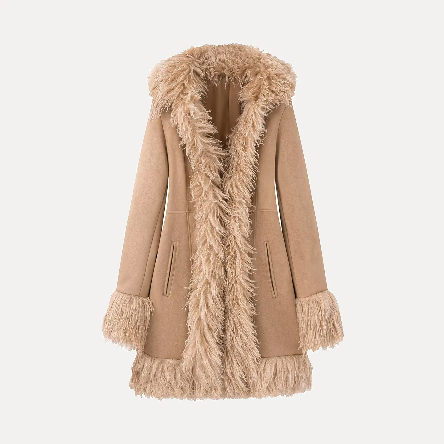 

Зимнее новое женское модное универсальное высококачественное теплое однотонное пальто средней длины с сращиванием, прямое длинное длинное пальто с трубкой...