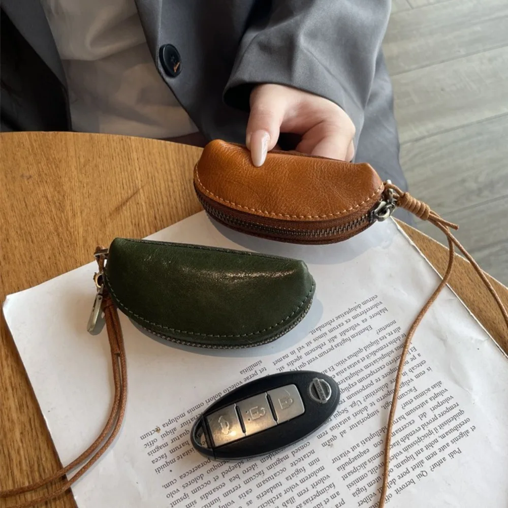 محفظة عملات معدنية من جلد البقر بطبقة علوية، حقيبة معلقة صغيرة للديكور اليومي متعددة الاستخدامات، حقيبة مفاتيح أحمر الشفاه متعددة الوظائف بسيطة #3