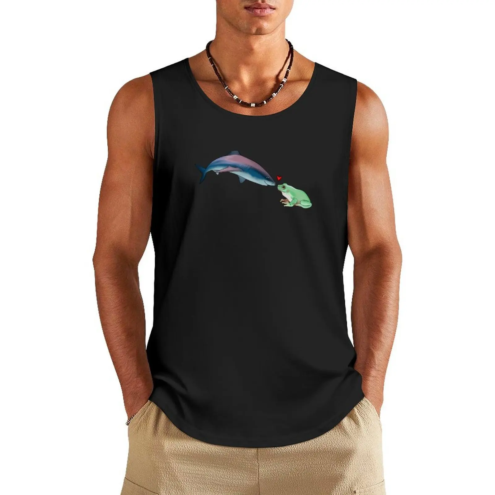 

shark loves frog Tank Top T-shirt for fitness gym clothing T-shirt sports