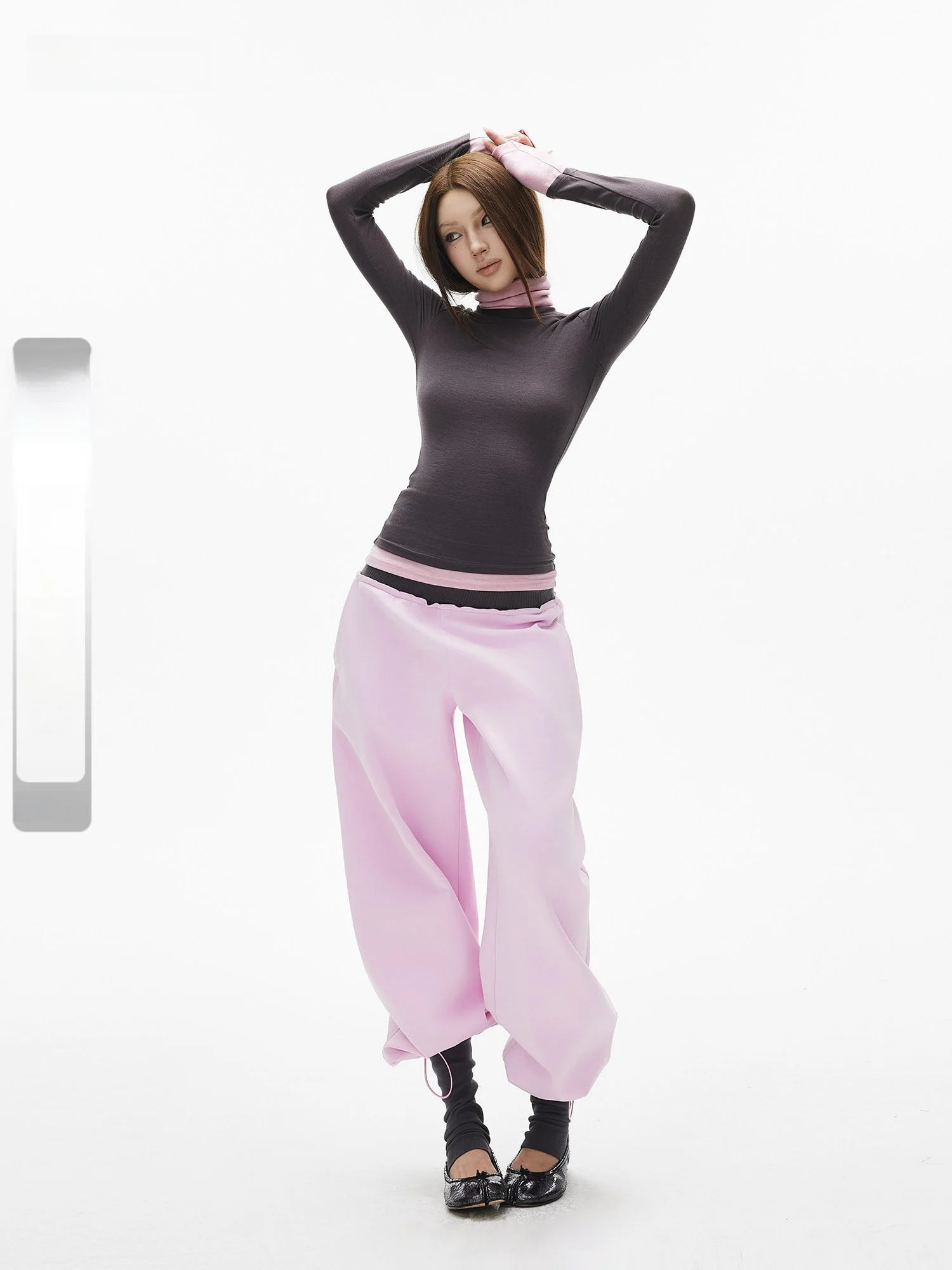 

High-Cotton Content Patchwork ey Poered Fce Low-Waist Cuffed Banana Sweatpants Fake Two-Piece Casual Trousers