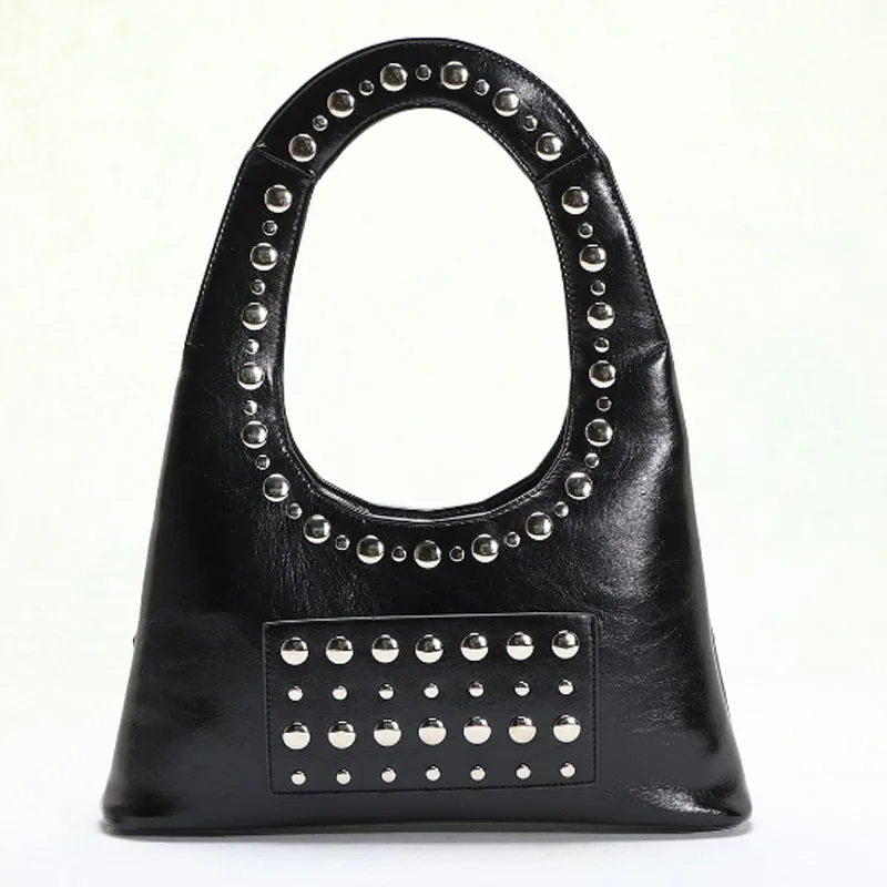 New Punk Style Heavy Industry Rivet Women Bag Inlaid with U-shaped Underarm Bag Red Shoulder Bag