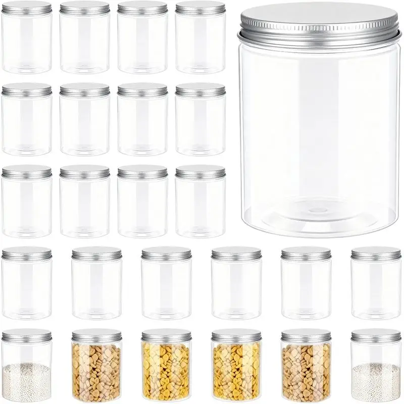 Round Clear Plastic Mason Jars with Silver Lids, Transparent Storage Containers, Multi‑Purpose Plastic Jars for Candy Snack