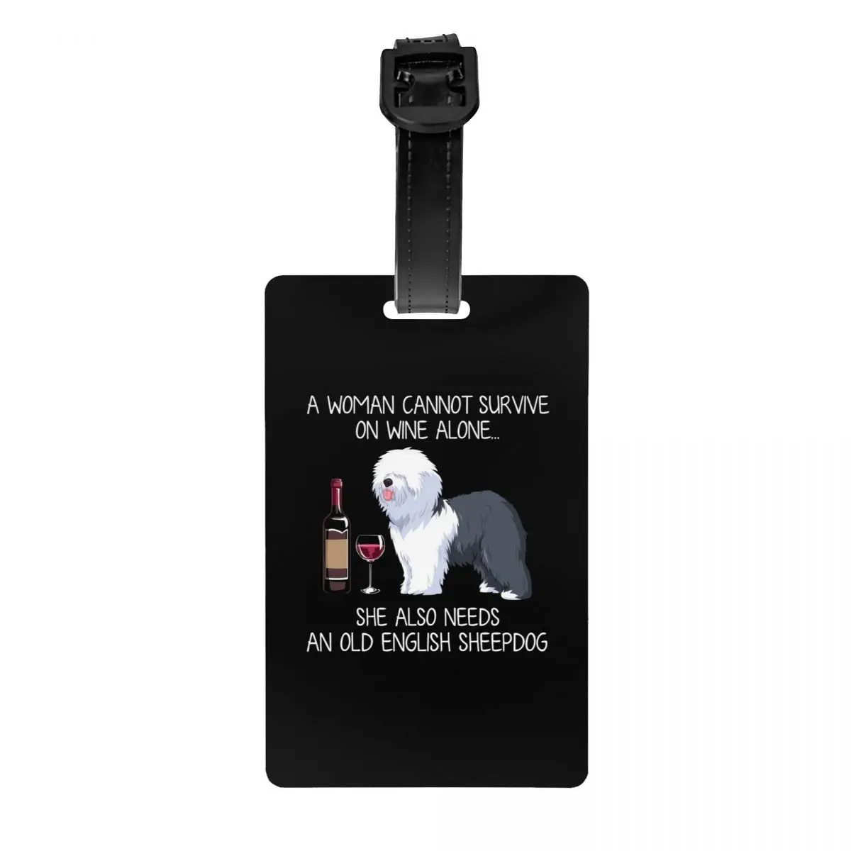 

Old English Sheepdog And Wine Luggage Tag for Suitcases Cute Funny Dog Animal Baggage Tags Privacy Cover Name ID Card