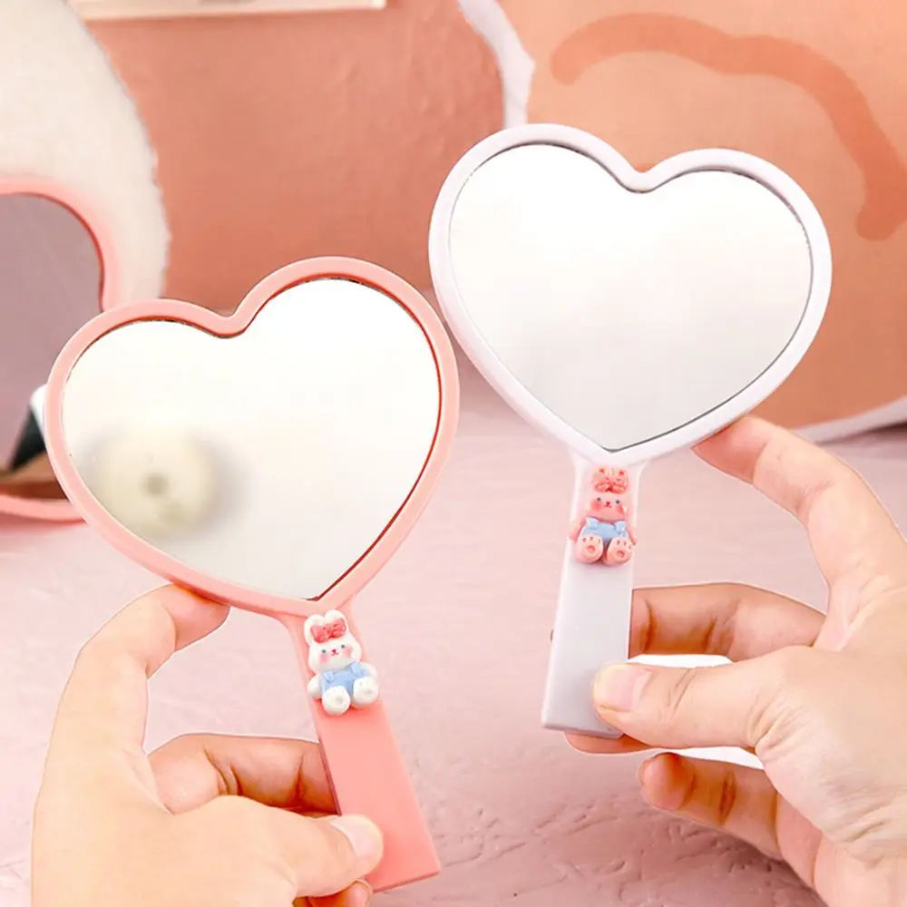 Mini Cute Love Hand Makeup Mirror para mulheres, Espelho de vaidade em forma de coração, Espelhos compactos portáteis, Plástico, Doce, Desenhos animados