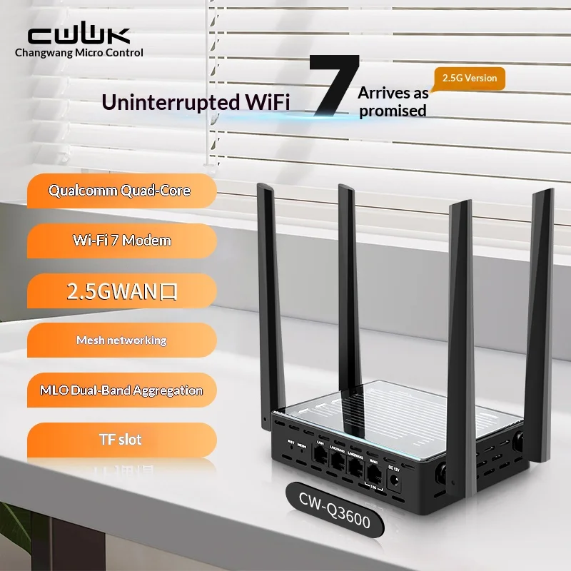 Changwang WiFi7 Router Qualcomm Quad-Core MLO Dual-Band Aggregation 2.5G WAN TF Slot Hybrid Mesh Remote Wake-on-LAN