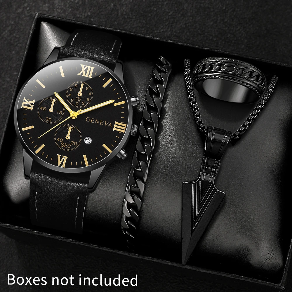 4pcs Men's Watch Set, Business Light Luxury, Nice Gift For Ramadan, Eid Al-Fitr, Christmas, Anniversary, Back To School Season