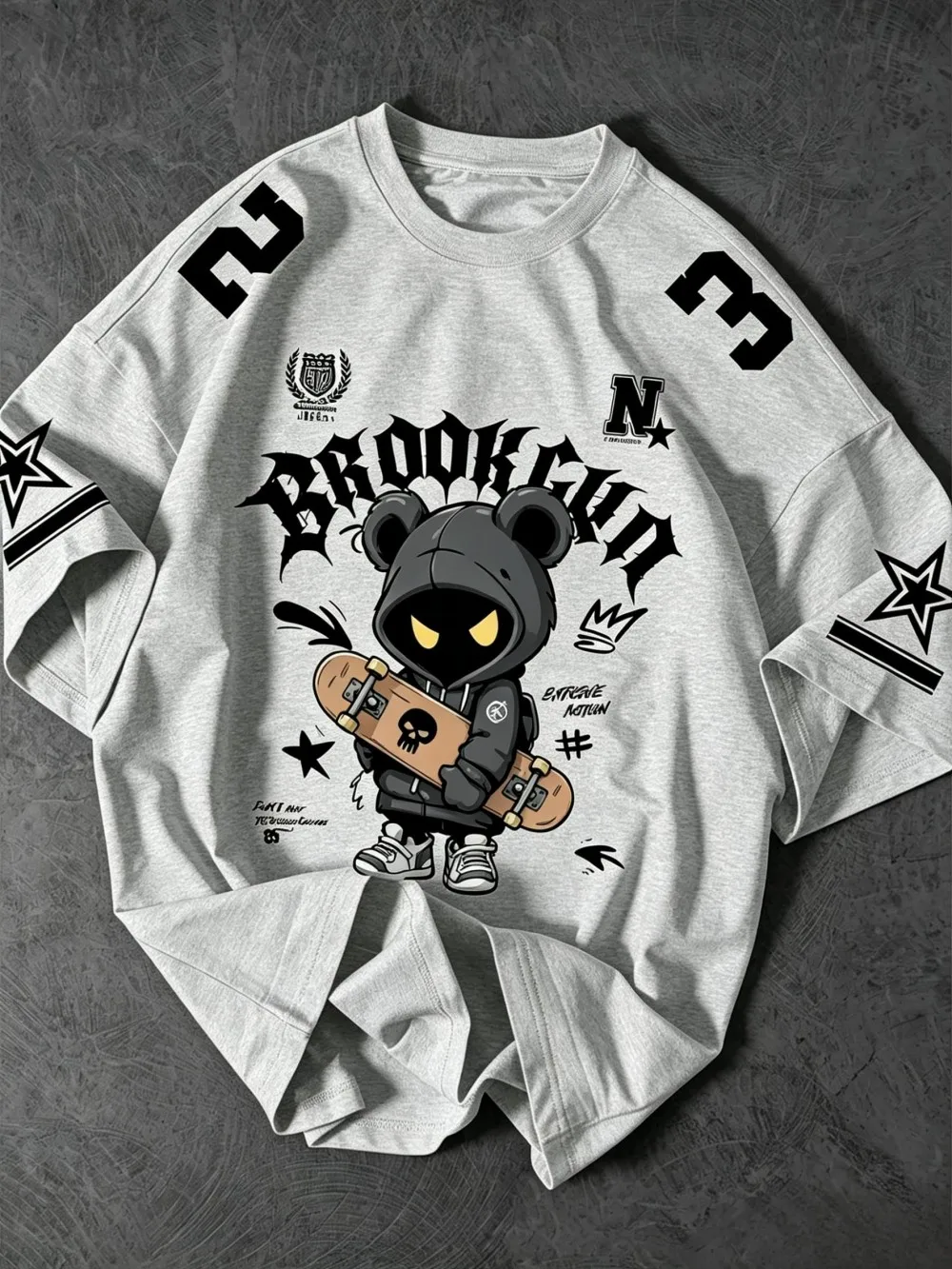 Heiß begehrtes Sommer-T-Shirt für Herren im amerikanischen Brooklyn-Stil mit Bärenmuster, bequem, atmungsaktiv, Rundhalsausschnitt, Outdoor-Streetwear – Detail 6