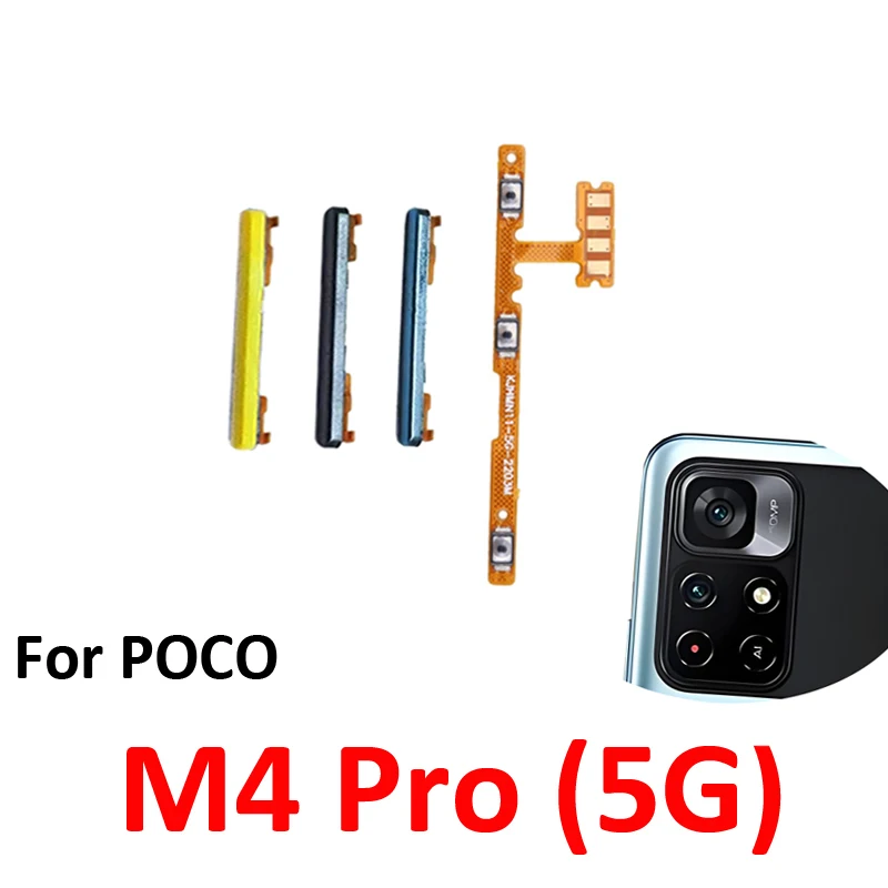 For Xiaomi Pocophone Poco M4 Pro 5G Phone New Volume Button Up Down External Key Internal Power On Off Flex Cable Repair Parts