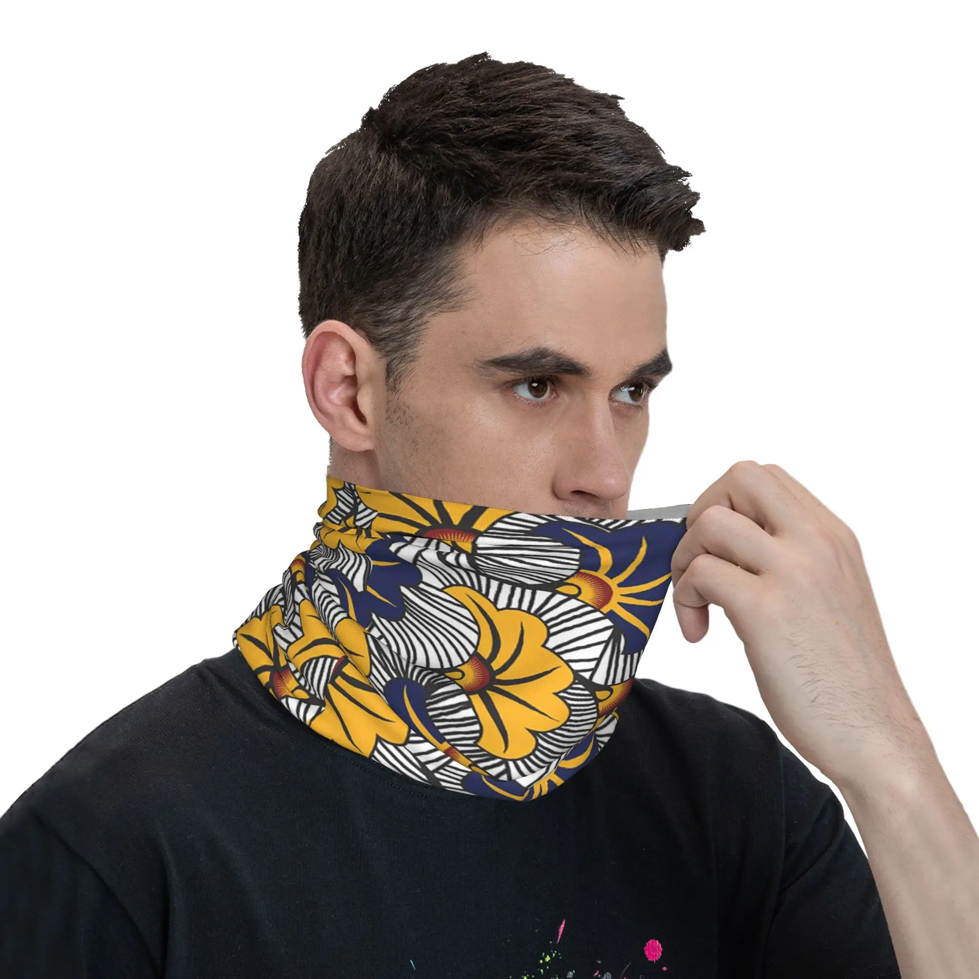 Africa Red and Yellow floral Ankara flowers Bandana Neck Cover Printed Wrap Scarf Multifunction Balaclava Cycling For Men Women view 5