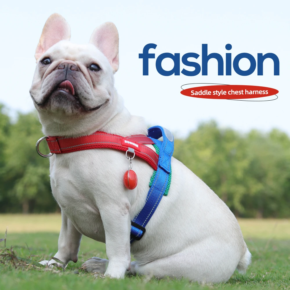 Dog Pet Chest Harness Wide Webbing Two-Color Contrasting Four Seadon Dog Harness Nylon Handle Outdoor Dog Walking Reflective