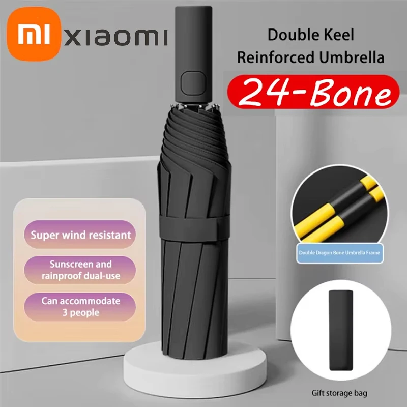 Xiaomi 24 osso totalmente automático duplo osso dobrável guarda-chuva para forte resistência ao vento resistência à chuva sol e proteção uv