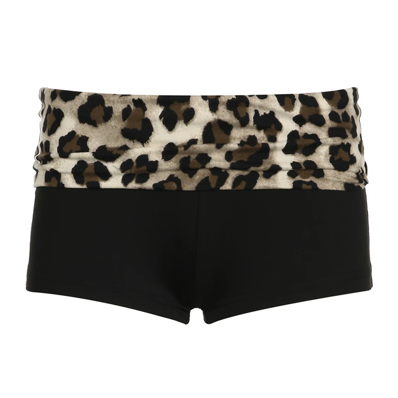 BIIKPIIK-Mini shorts de cintura baixa com retalhos de leopardo feminino, roupas gostosas, moda sexy do clube, festa da meia-noite, primavera