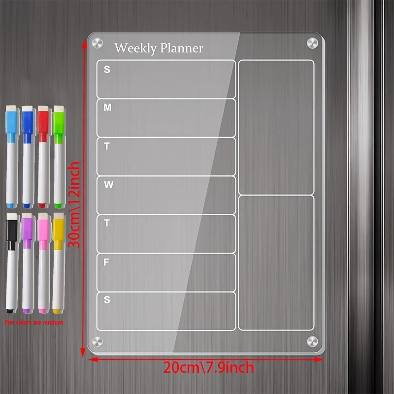 Magnetic Weekly Fridge Calendar, Meal Planner for Fridge, Acrylic Menu Board for Kitchen, Clear Dry Erase Board Fridge Planner