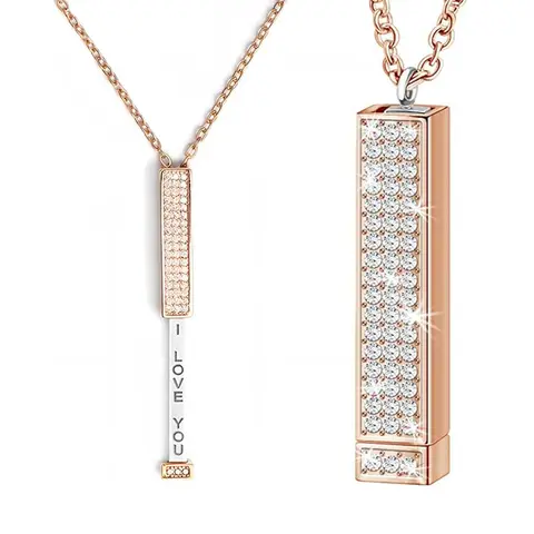 I Love You - Hidden Message Necklace Personalized Hidden Slider Necklace Retractable rod necklace with hidden message