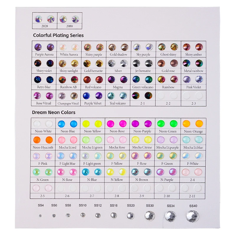 QIAO Brand Rhinestone 2024 New Color Card For Compare Colors Various Colors For Hot fix /Non Hotfix Rhinestones