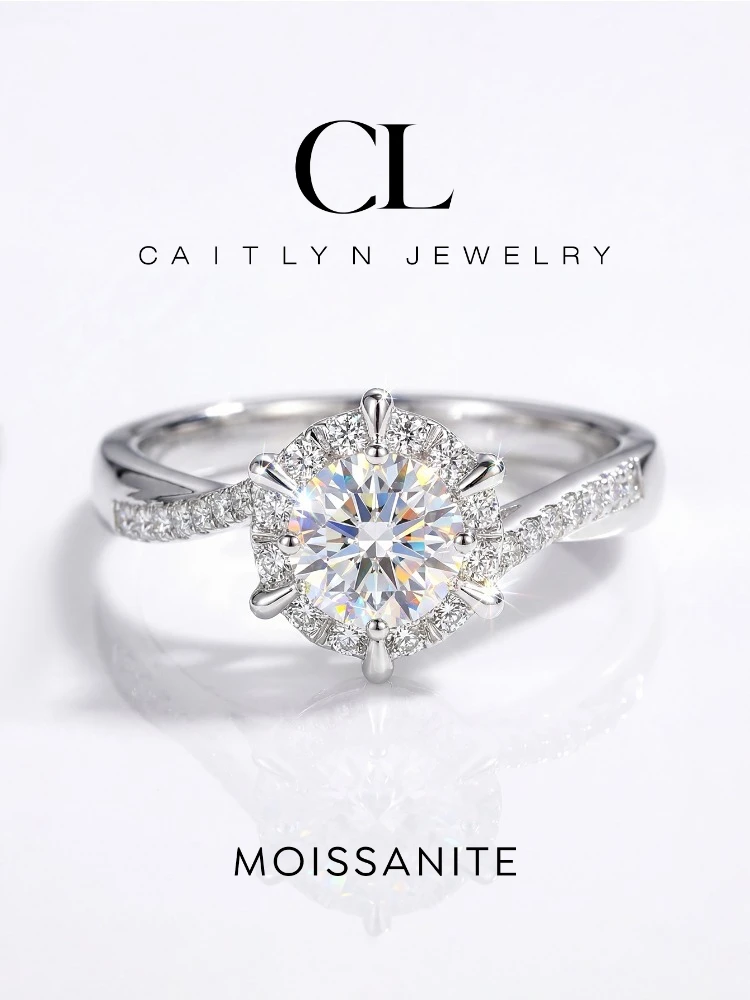 925 Sterling Silver Women 1CT Real Moissanite Diamond Brilliant Round Elegant Rings Engagement Band Trend Fine Jewelry