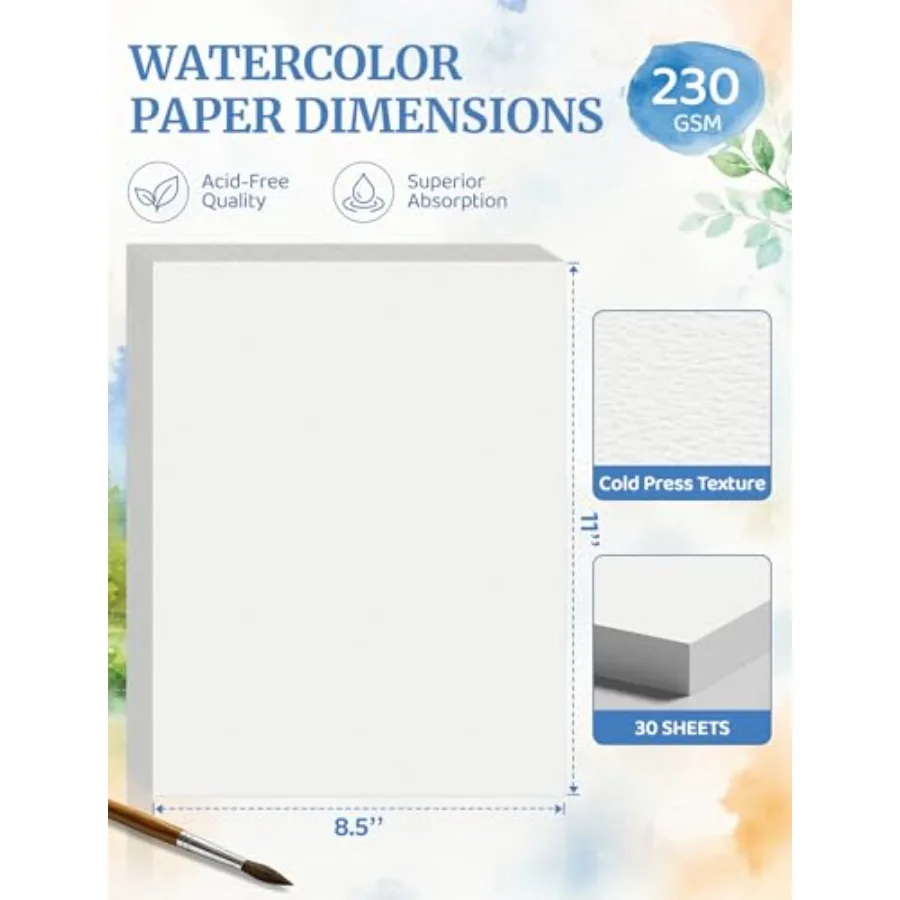 Watercolor Paper 8., Cold Press Watercolor Paper Bulk, 0 LB/230 GSM Water Color Paper Pad 8., Watercolor Supplies for Adults, P