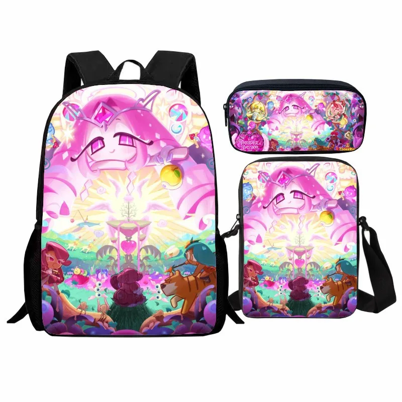 Printed CookieRun Kingdom student backpack three piece set cartoon backpack shoulder bag pencil case
