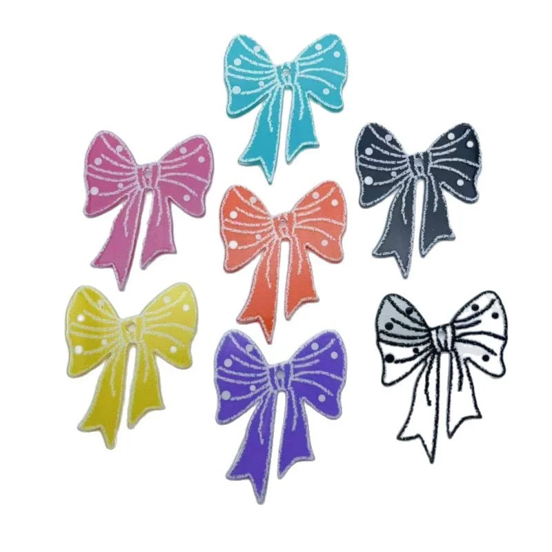 

New arrived 46pcs/lot color pattern print cartoon bow shape acrylic bowknot beads diy jewelry garment accessory