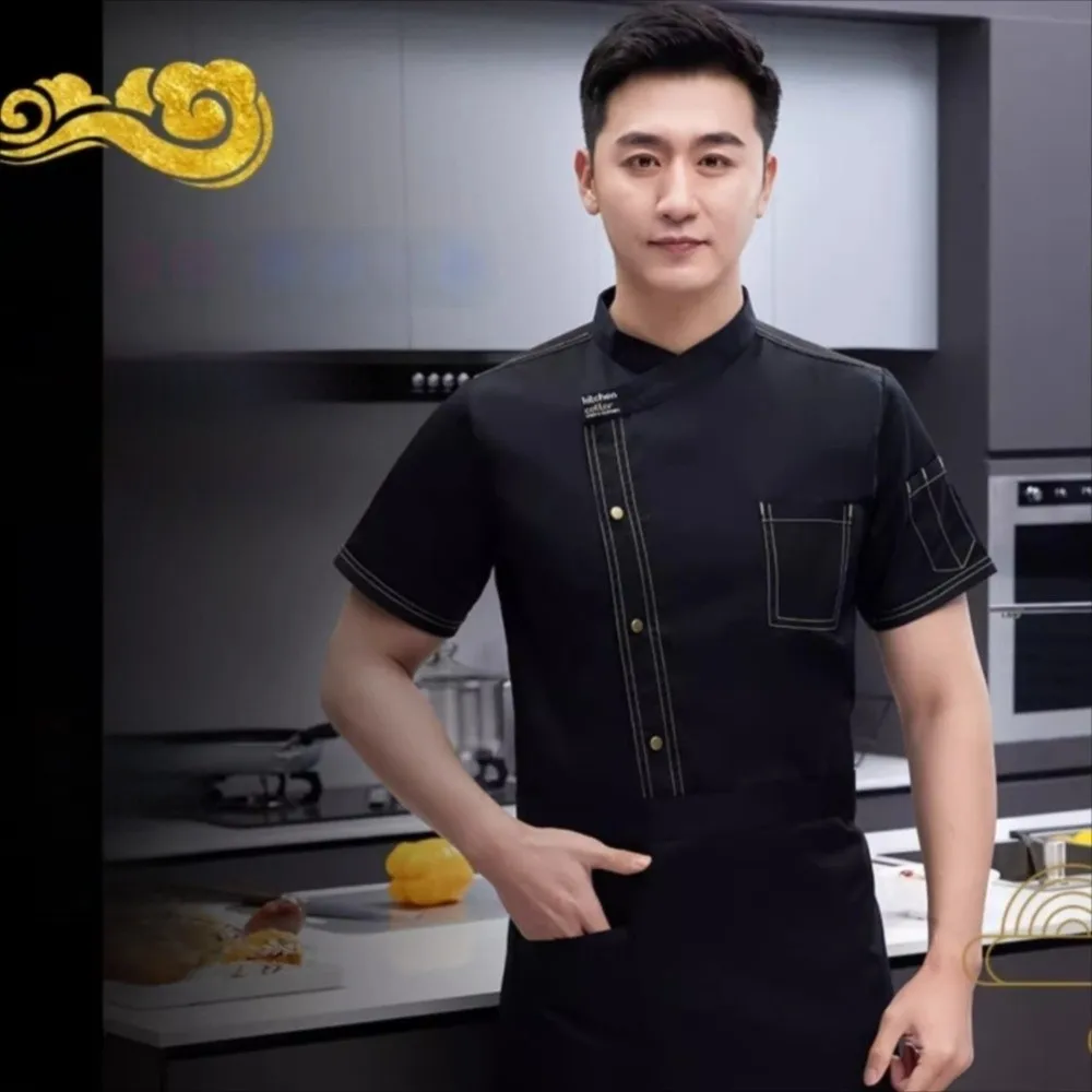 Durable Breathable Mesh Chef Uniform Short-sleeved Wear Resistant Chef Jacket Black Thickened Kitchen Cook Shirts Unisex