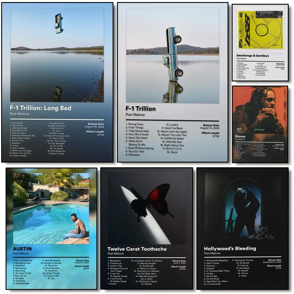 Sänger P-Post Malone Musikalbum-Poster, moderner ästhetischer Wandkunstdruck, trendiges Schlafzimmer-Heimdekor-Geschenk