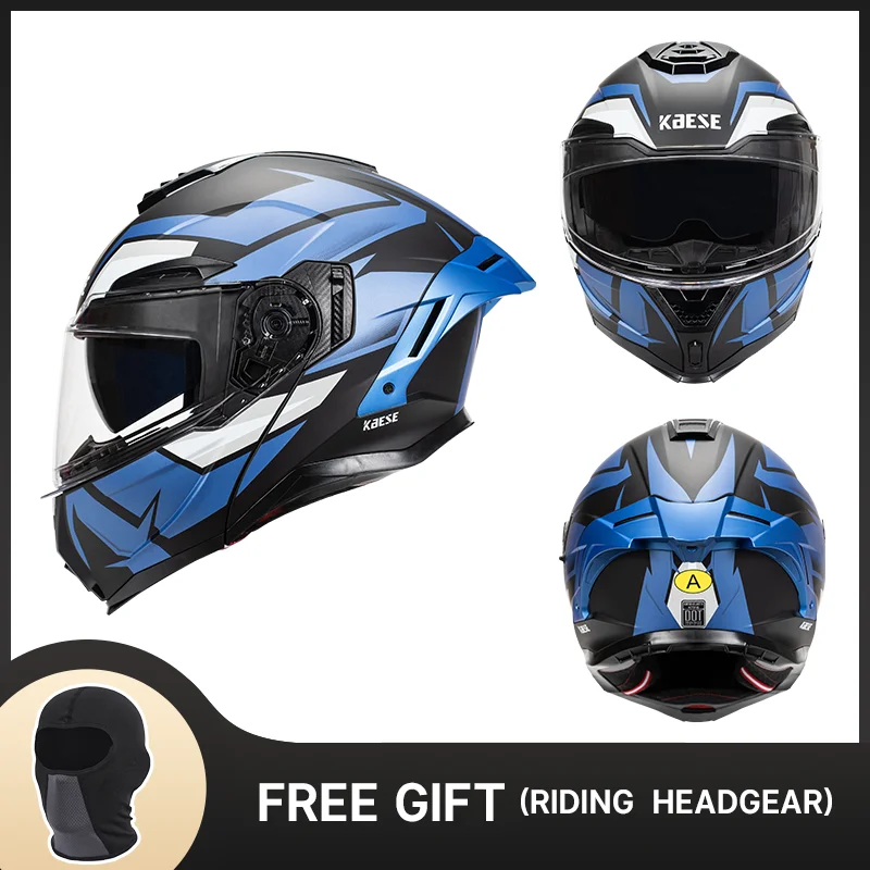 Black Blue DOT Certification Motorcycle Helmet Double Lens Cross Section Safety Modular Flip Helm Unisex With Inner Visor