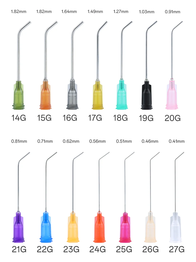 50Pcs 1.5inch Plastic Stainless Steel Bent Dispensing Needle Blunt Tip 14G 15G 16G 17G 18G 19G 20G 22G 23G 24G 26G 27G