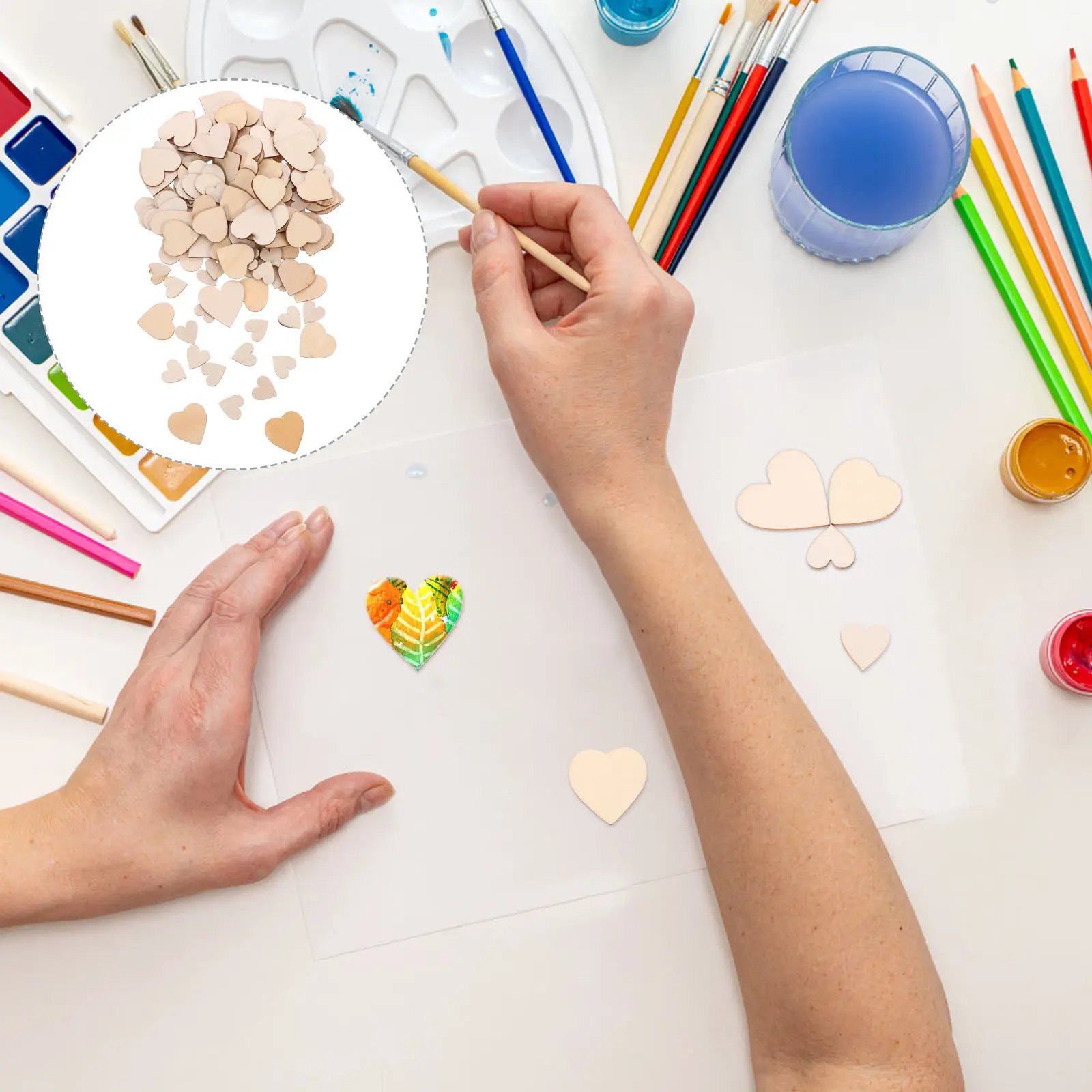 

200Pcs Smooth Wooden Heart Slices Blank Craft Supplies for DIY Handicrafts Valentine Decor Creative Gift Teens Imagination