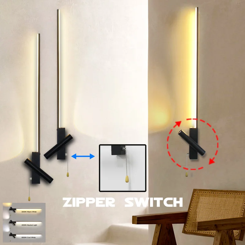 Minimalist LED Wall Lights with Zipper Switch Hard-wired Indoor LED Wall Lamps for Bedroom Wall Sconce Kitchen Living Room Foyer