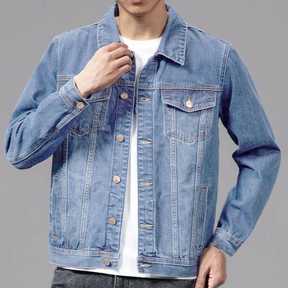 Men Jacket Colorfast Coat Outwear Young Style Single-breasted Turn-down Collar Denim Cardigan Spring Jacket Casual Men Jacket