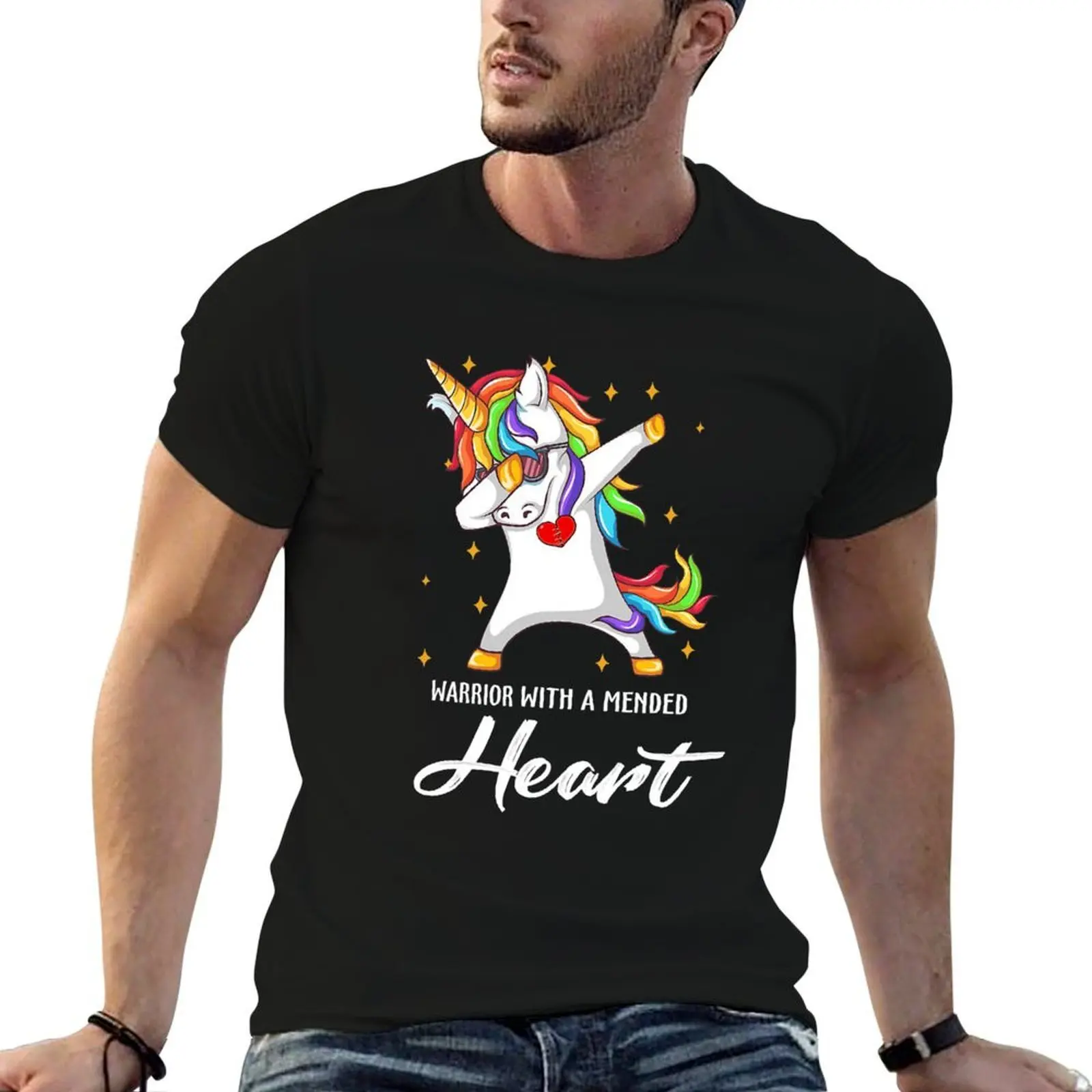Warrior In A Mended Heart Dabbing Unicorn CHD Awareness Day T-Shirt anime shirt topping mens t shirts casual stylish